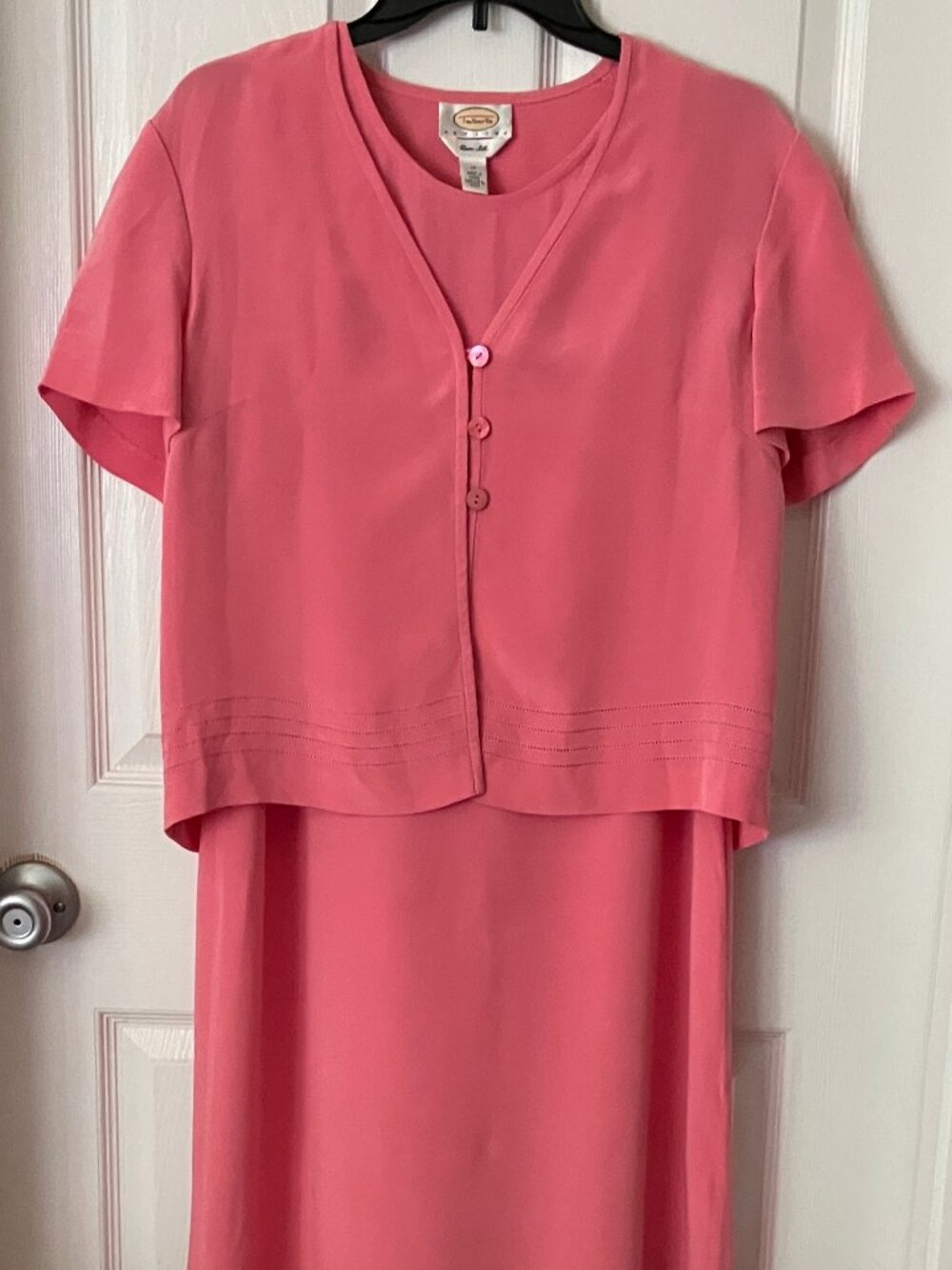 VTG 1990s TALBOTS Pink/Coral Two-piace matching Maxi Sleeveless Dress&Jacket 12